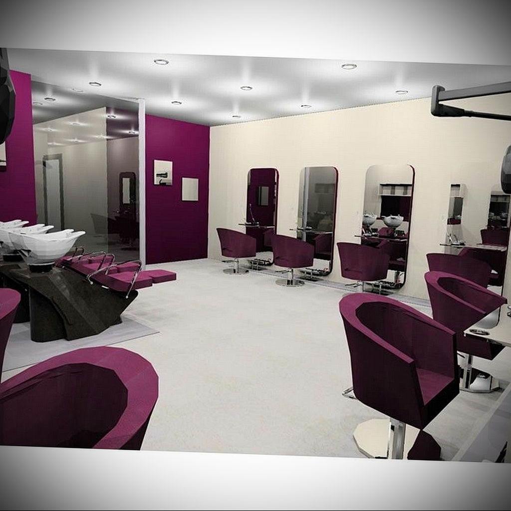 интерьер салона красоты в фиолетовых тонах