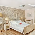 Modern art deco style bedroom interior in light beige colors