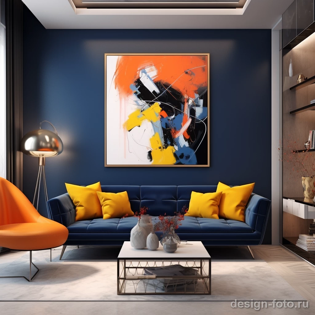 Яркая гостиная с абстрактной картиной: энергия цвета и формы
