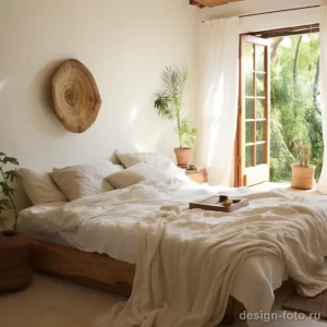 Bedroom with organic cotton linens and natural wood d d bc a da _1_2_3 041223 design-foto.ru