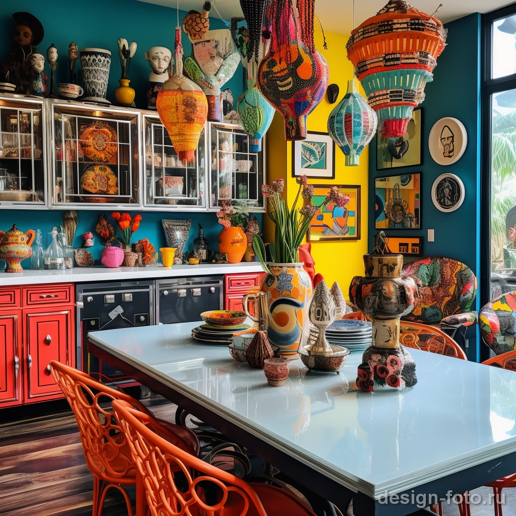 Богемная кухня: яркие цвета, эклектичный декор и винтажные акценты