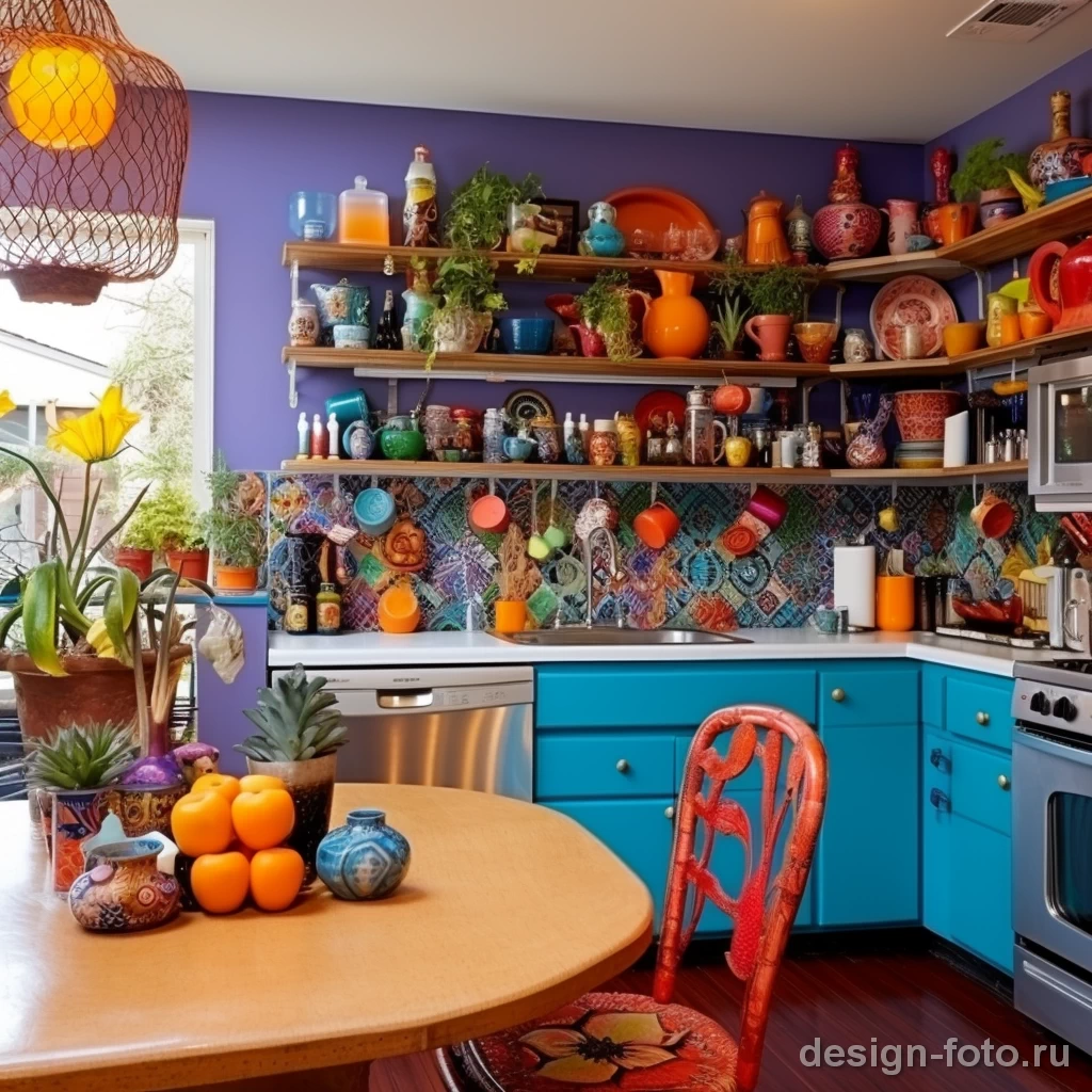 Яркая и жизнерадостная кухня в стиле бохо
