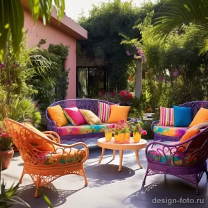 Colorful outdoor furniture in a lively garden settin ffeed bc ab dc dafdf 071223 design-foto.ru