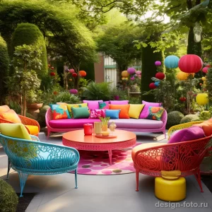 Colorful outdoor furniture in a lively garden settin ffeed bc ab dc dafdf _1 071223 design-foto.ru