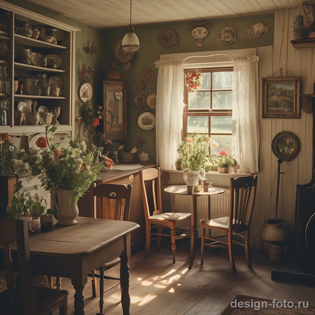Деревенская идиллия: уютная столовая в стиле кантри с антиквариатом