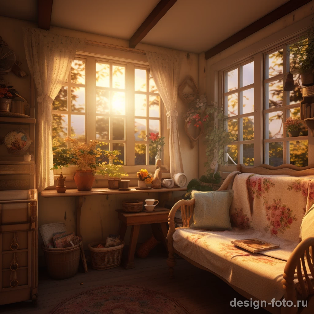Солнечный уголок: уютная комната в стиле кантри с цветочным декором