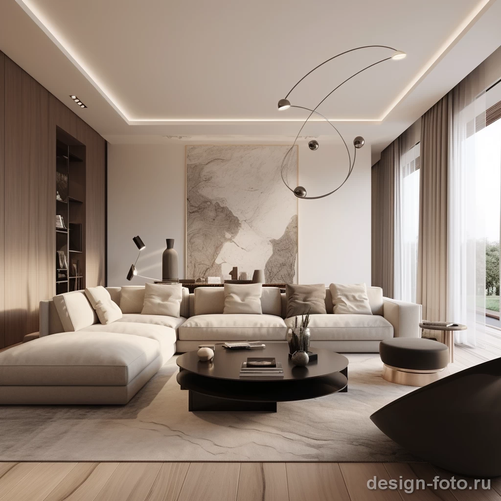Простор и свет: Современная гостиная с угловым диваном и стильным освещением