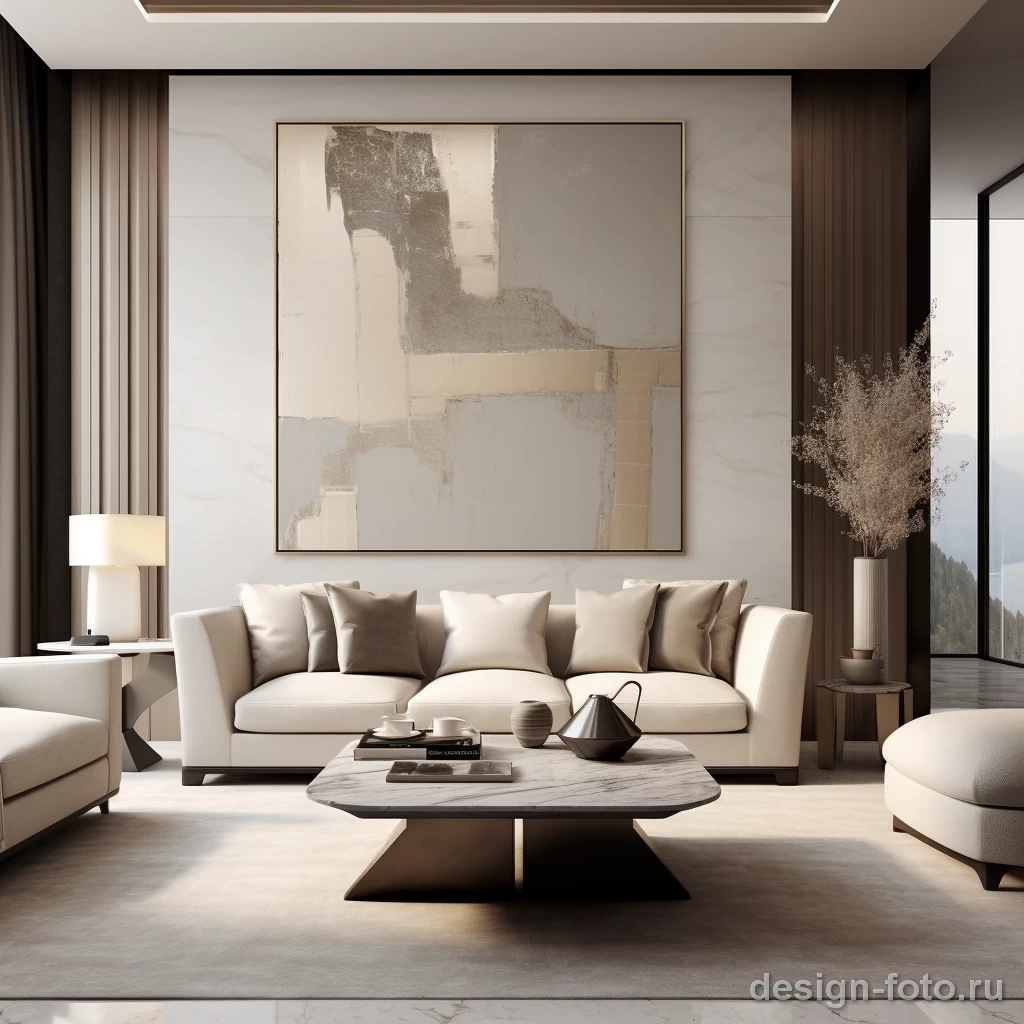 Изысканный минимализм: Гостиная в бежевых тонах с мраморным акцентом