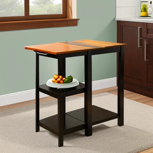 Компактный кухонный уголок с деревянным столешницей и полками