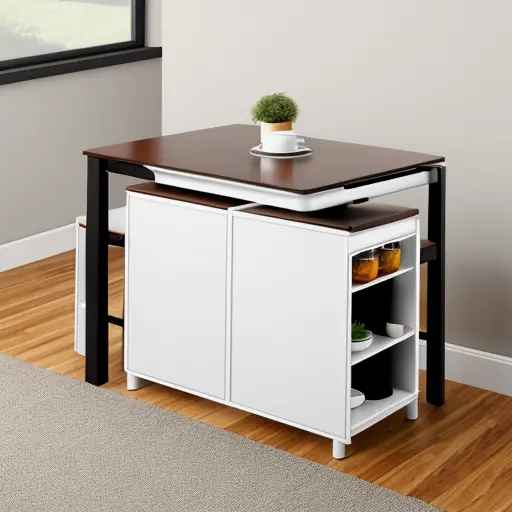 Современный кухонный уголок с белым шкафом и деревянной столешницей