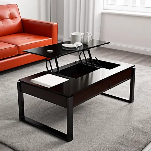 Яркая гостиная: оранжевый диван и функциональный столик