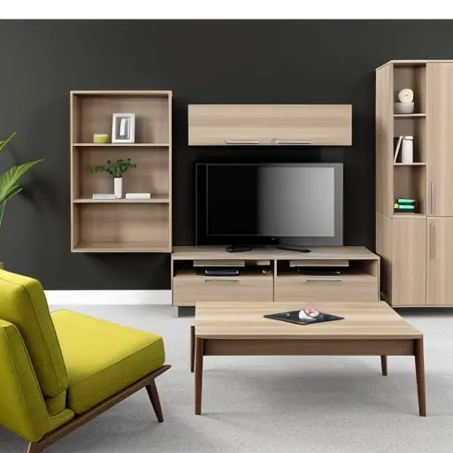 Современная гостиная с модульной мебелью и ярким акцентом