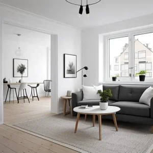 Дизайн интерьера для небольших квартир Scandinavian-style small apartment with white wall M9Z3SJX3 design-foto.ru 023