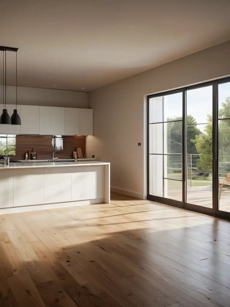 Современная кухня-гостиная с панорамным остеклением