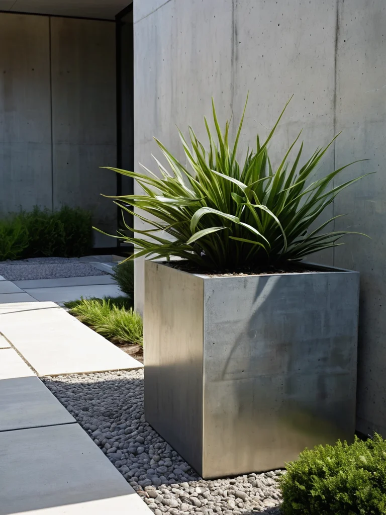 Оригинальные материалы: металл, стекло, бетон в саду - изображение