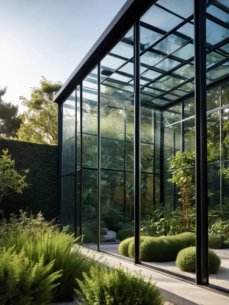 Оригинальные материалы: металл, стекло, бетон в саду - изображение