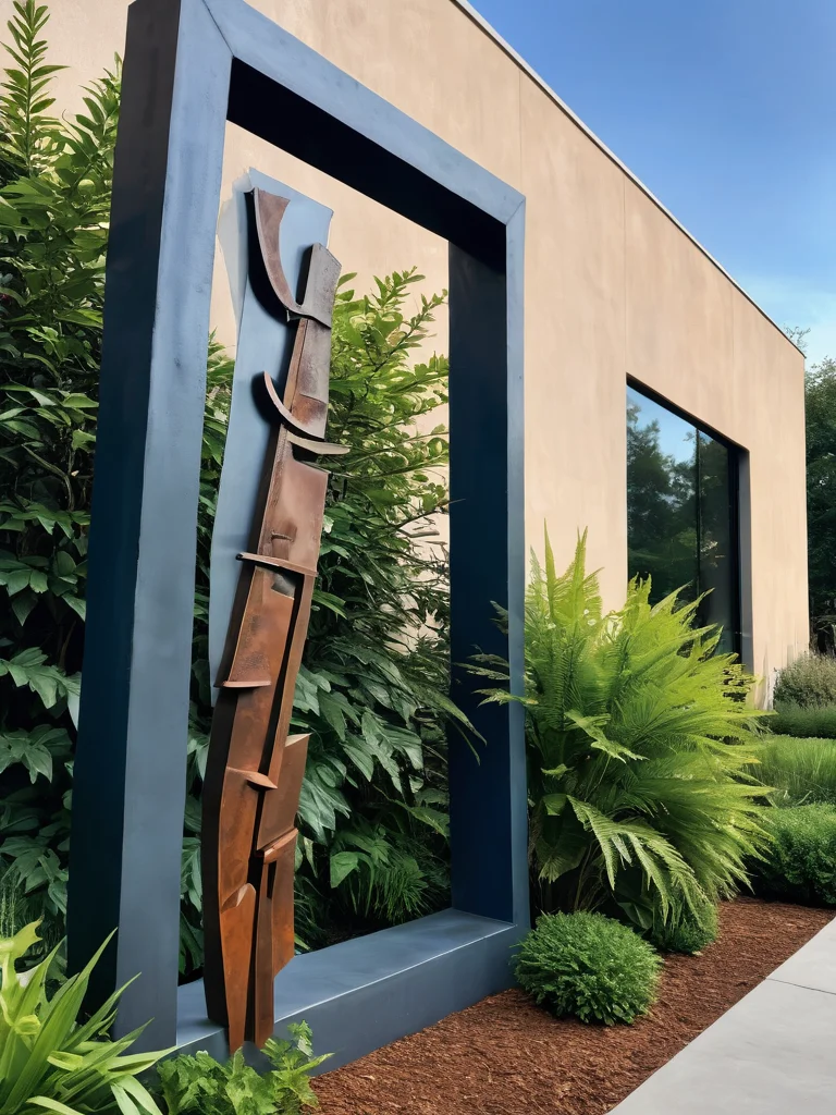 Оригинальные материалы: металл, стекло, бетон в саду - изображение