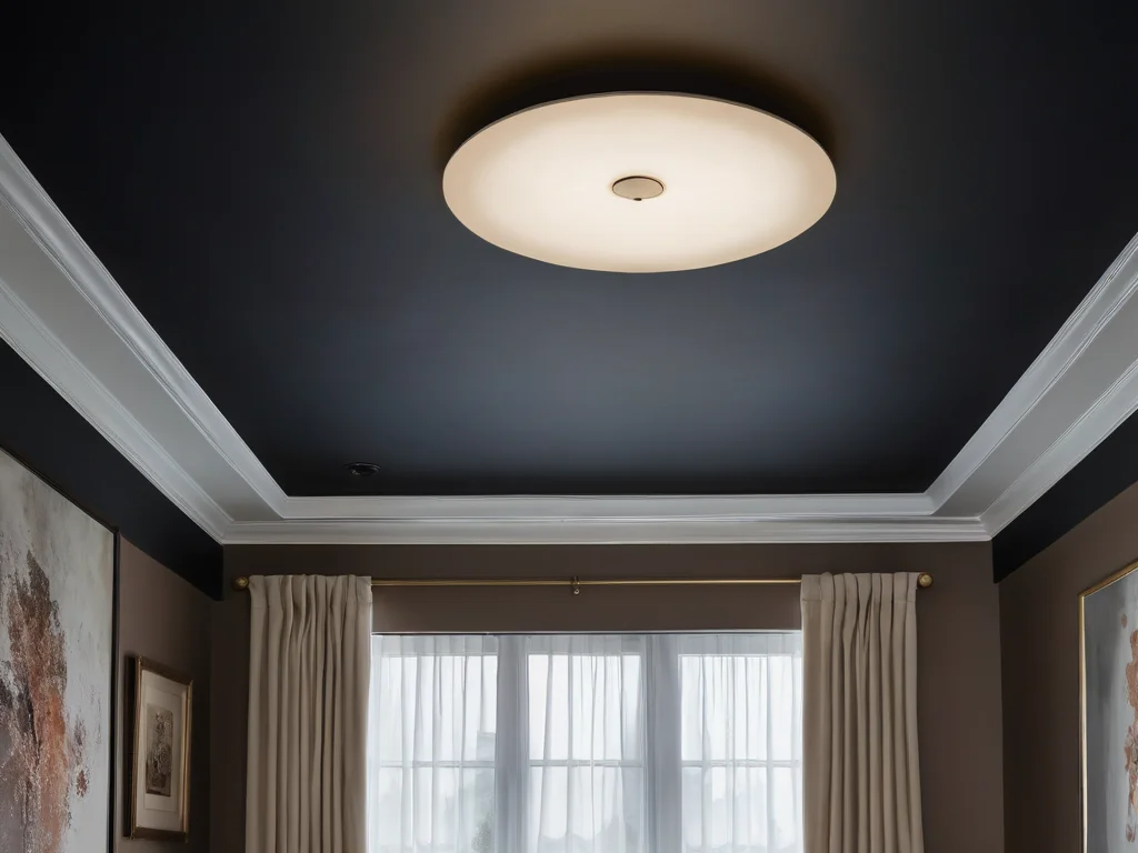 Изображение, иллюстрирующее типичные ошибки при монтаже светильников в натяжной потолок: криво установленный светильник, неровный вырез, поврежденное полотно, что помогает понять, как избежать проблем.