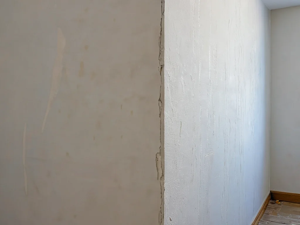 Фотореалистичное сравнение двух стыков гипсокартона: один с видимыми трещинами из-за типичных ошибок, другой — идеально гладкий после правильной заделки швов, демонстрирующее, как избежать проблем.