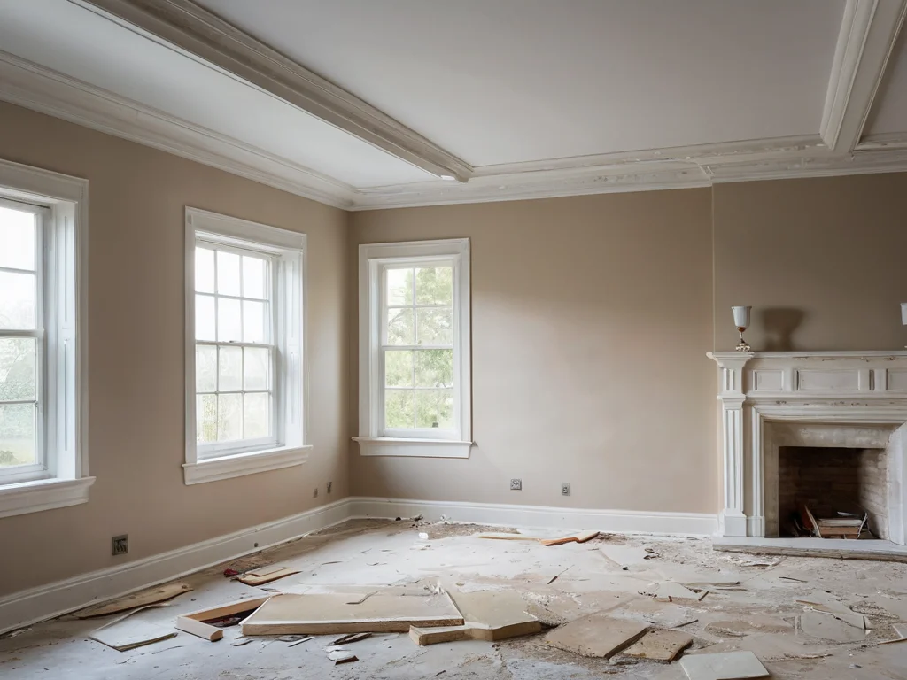 Imagen fotorrealista de varios compuestos de masilla: masilla de yeso, cemento y acrílico, presentados junto con herramientas para elegir el material ideal para reparar grietas en la pared.