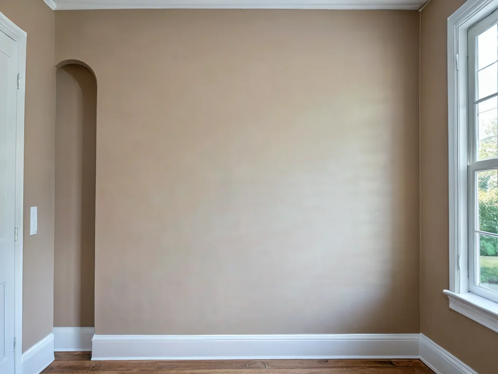 Imagen fotorrealista de una pared con defectos pequeños reparados rápidamente: agujeros y arañazos cuidadosamente reparados, que muestran trucos para una renovación eficaz.