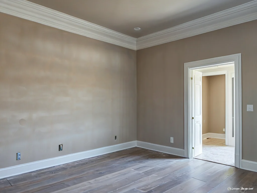 Imagen fotorrealista de una pared perfectamente alisada después de enmasillar y lijar, que muestra el logro de una superficie lisa sin defectos, lista para pintar o empapelar.