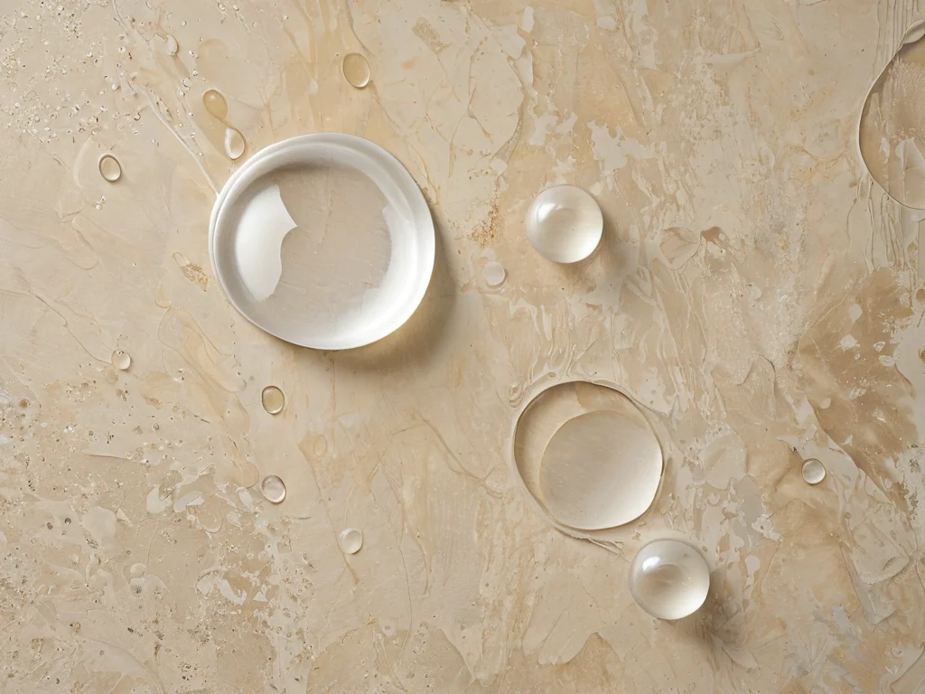 Крупный план распространенных ошибок при поклейке виниловых обоев: пузыри воздуха под полотном и морщинистый стык.