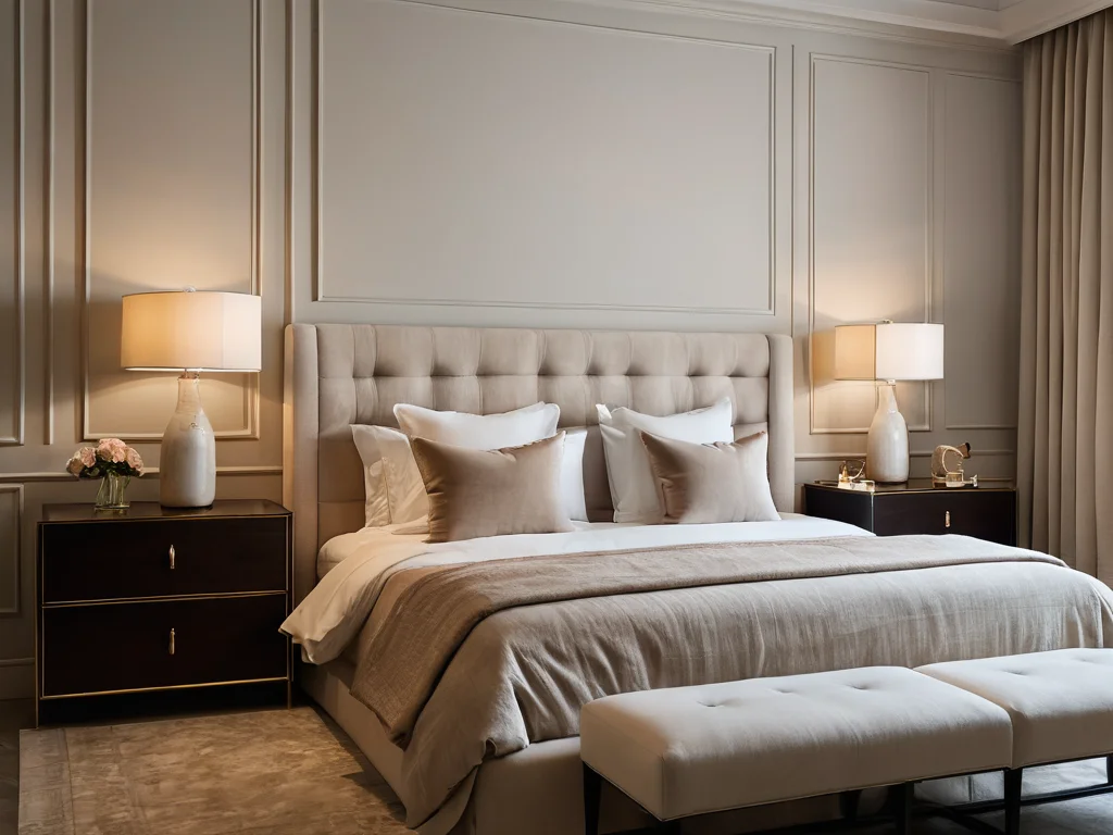 Спальня в стиле минимализм с акцентной стеной из декоративной штукатурки 