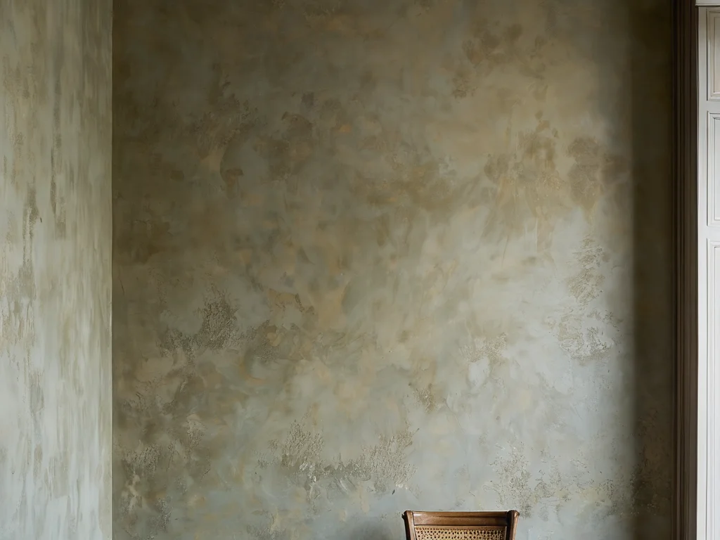 Демонстрация распространенных ошибок при нанесении венецианской штукатурки: неровное покрытие и видимые следы от шпателя, требующие исправления.