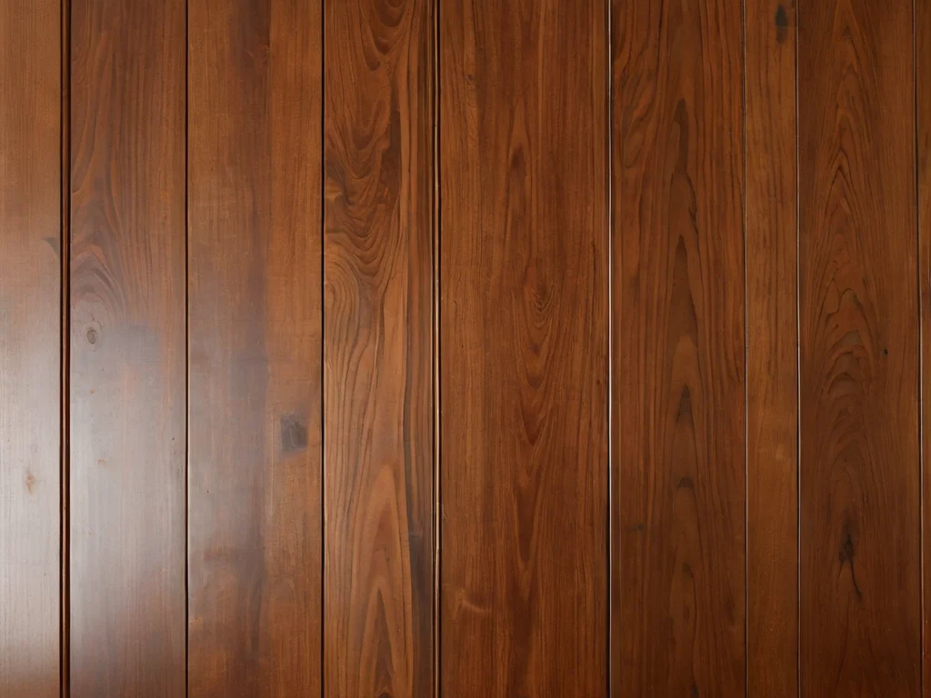 Process of treating and painting wood paneling: applying varnish that enhances the natural wood texture for durability.