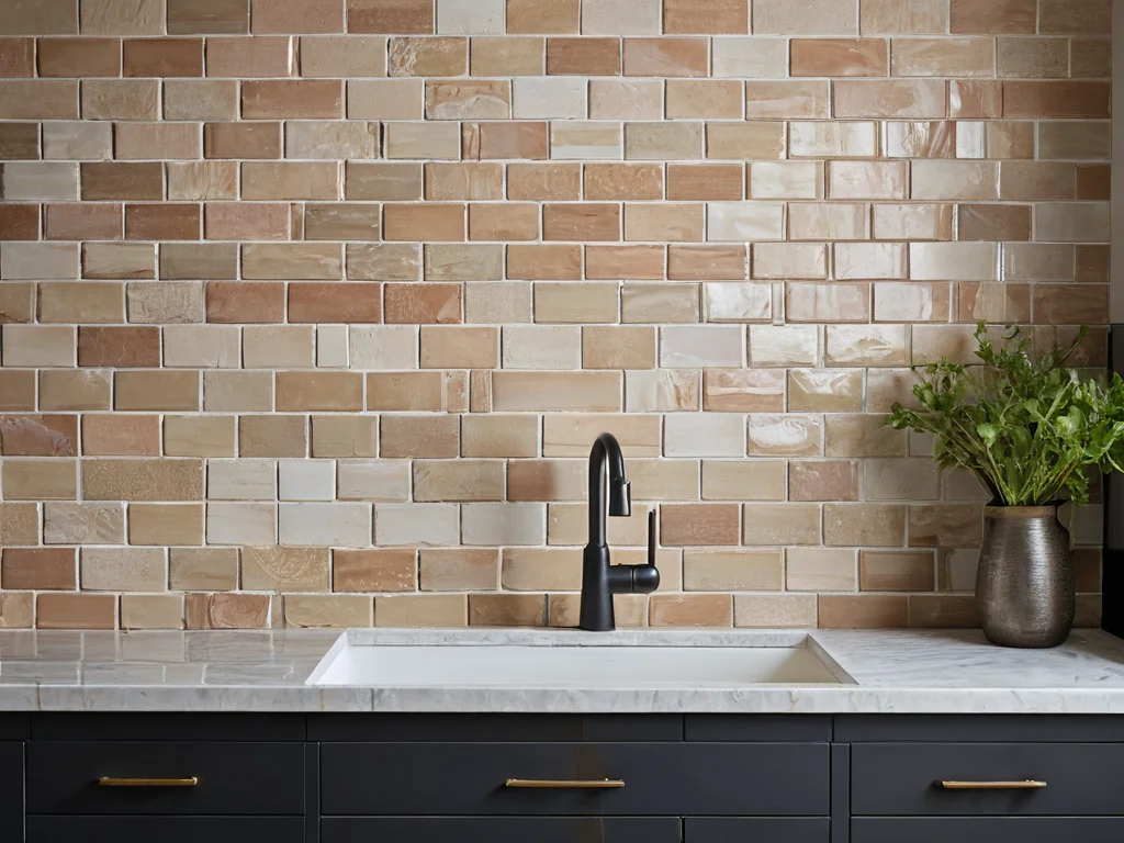 Brick tile installation technology for a kitchen backsplash: from wall preparation to final grout, demonstrating the installation process.