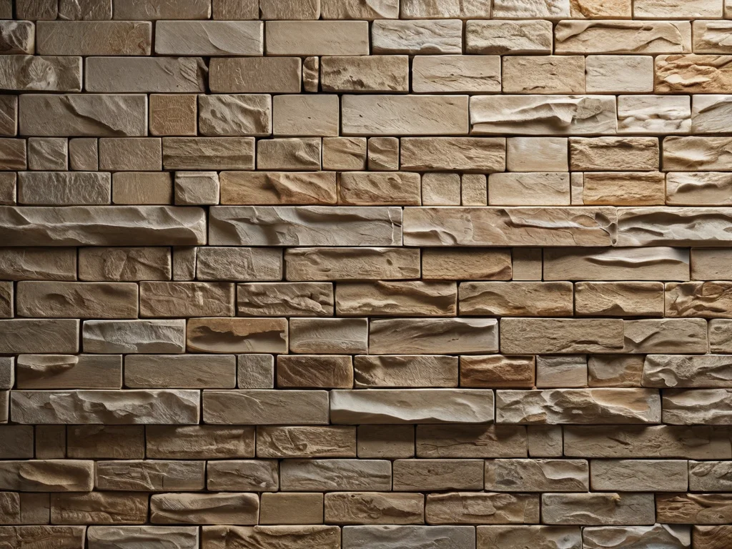 Close-up of a decorative stone wall, showing perfectly filled joints between stones, creating a clean and artisanal finish, photorealistic image.