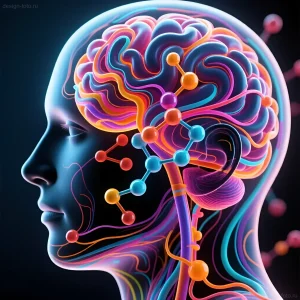 Иллюстрация человеческого мозга с акцентом на нейронные связи, визуализирующие обработку запахов. Концепция влияния ароматов на самочувствие.