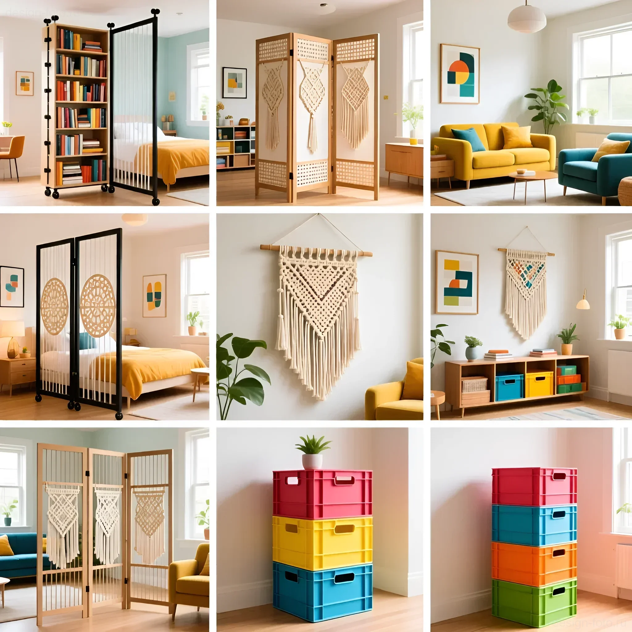 Визуализация мобильных перегородок, стеллажей на колесах и ярких контейнеров как элементов зонирования