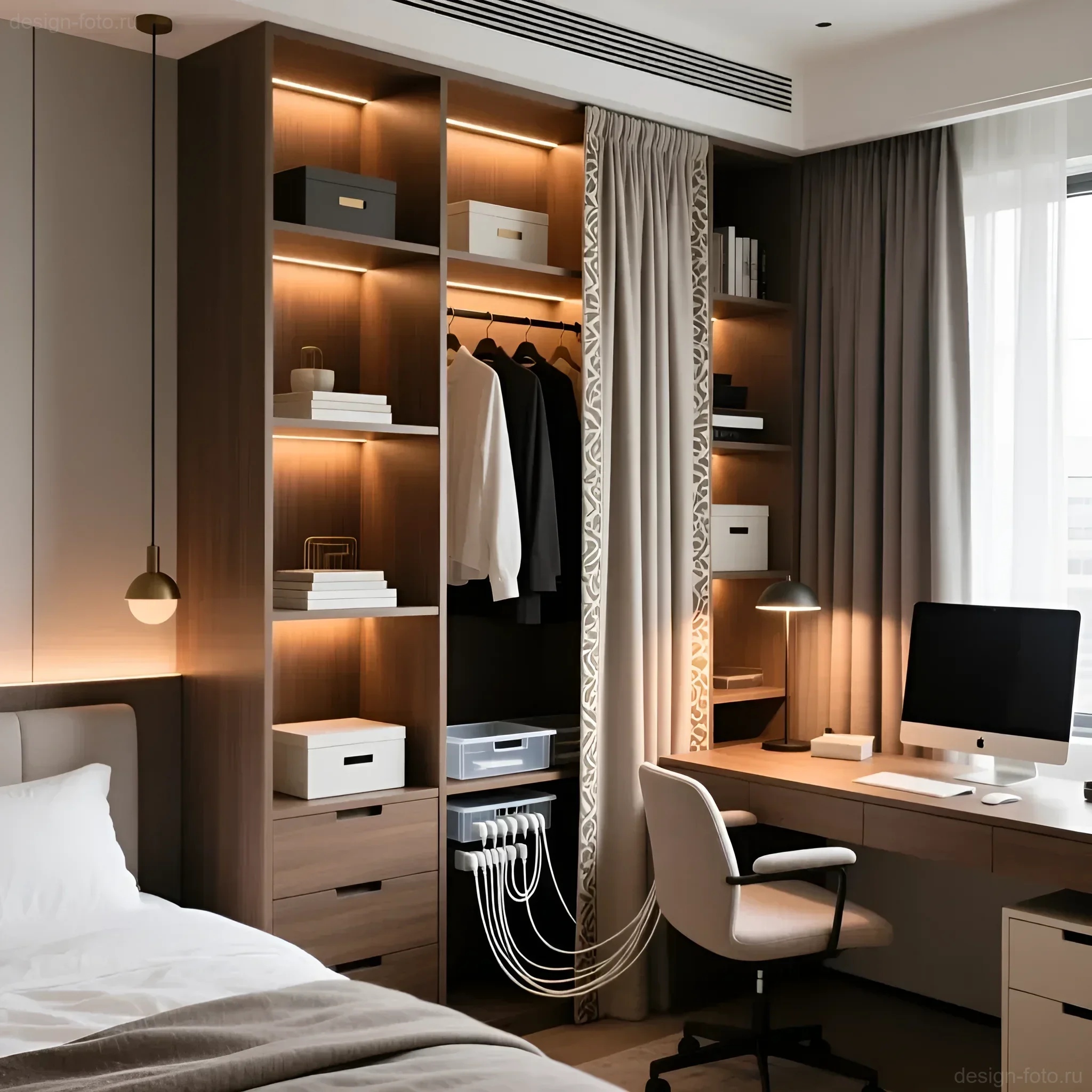 Изображение раздела 'практические советы по зонированию: функциональные перегородки, свет и мебель' в статье про Зонирование спальни и рабочего места: комфорт и пр